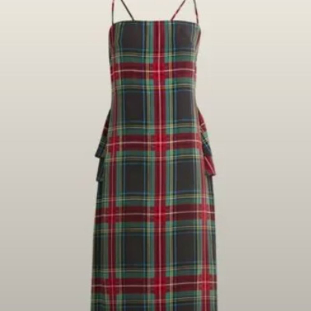 JCrew Ruffle Back 100% Silk Long Dress in Stewart Tartan - Size10